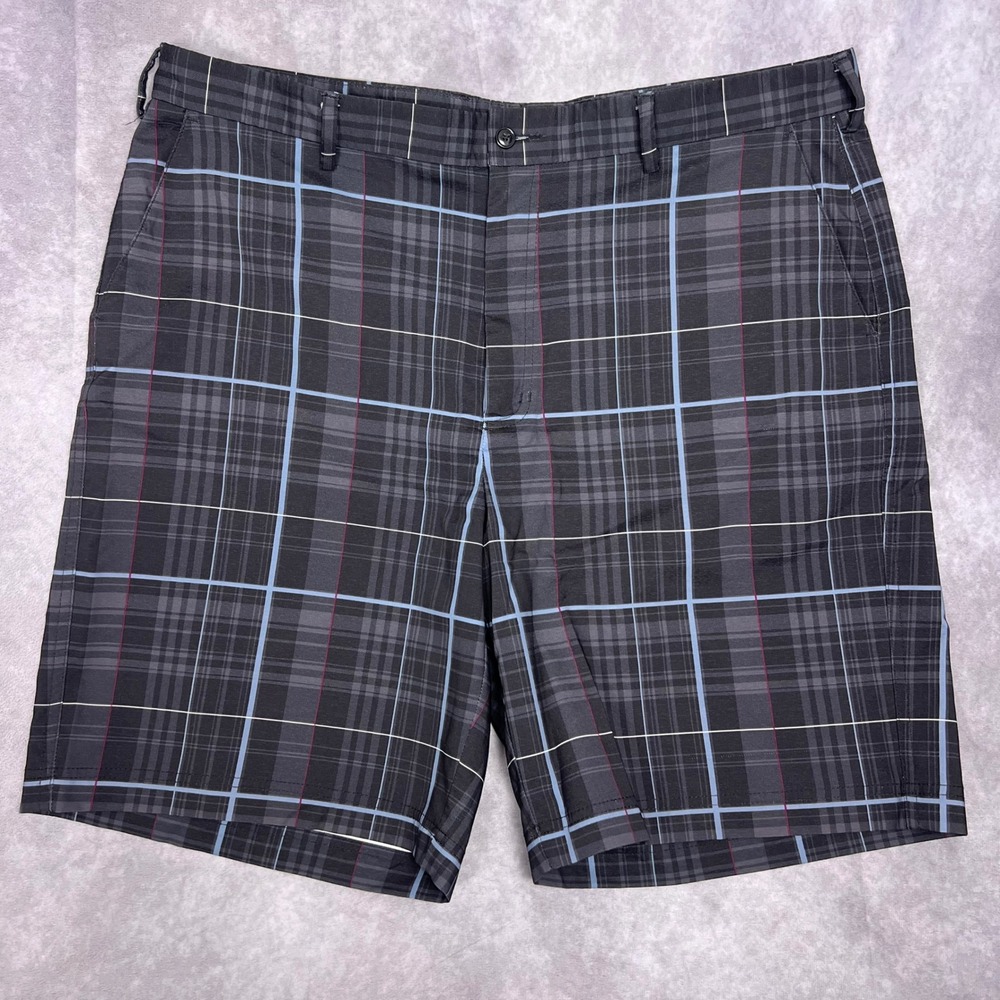 Pebble Beach Golf Shorts Mens 40 Grey‎ Plaid Dry-Luxe Performance Stretch